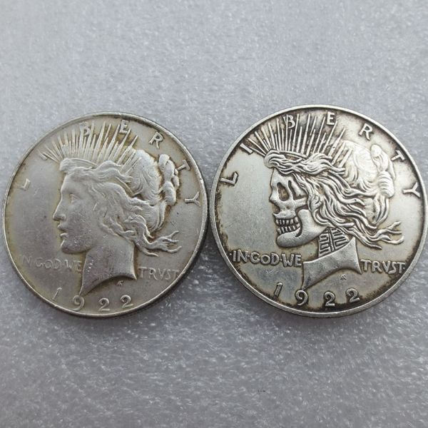 US face à face deux visages 1922 1922 Dollar de la paix crâne zombie squelette sculpté à la main copie Coins308Y