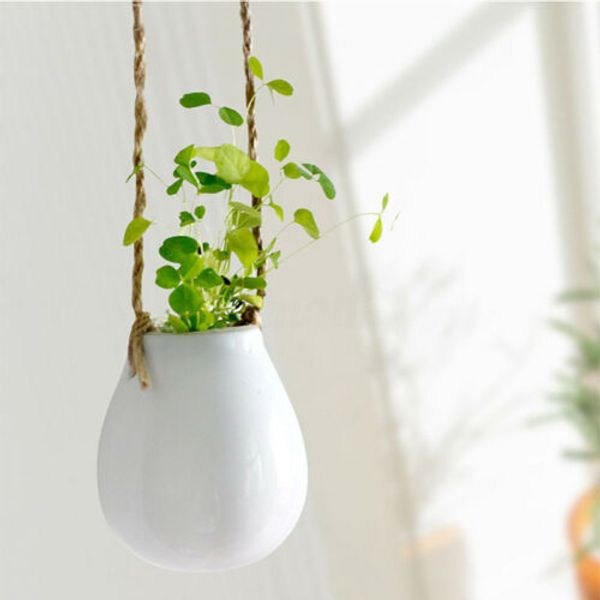 US Home Garden Balcon Céramique Suspendue Planteur Pot De Fleur Plante Vase avec Ficelle Petite Bouteille Décor À La Maison