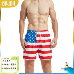 US Onafhankelijkheidsdag Vlag Dubbele laag Anti -onhandigheid Hot Spring Short Casual Losse Flat Angle Fashion Swimming Pants 49