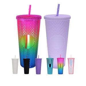 Almacén local de EE. UU. Vasos acrílicos con tachuelas de 24 oz Vaso de plástico de doble pared Vasos para bebidas para beber DIY 6 colores mezclados 24 piezas / caja
