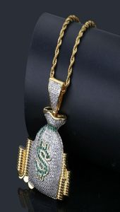 Sac d'argent américain pile de pièces d'argent pendentif colliers or glacé Bling cubique Zircon collier hommes Hip Hop bijoux 7703329