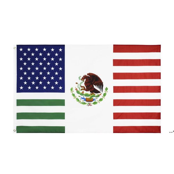 EE. UU. MX EE. UU. México Amistad Bandera tradicional Combinación mexicana estadounidense Venta al por mayor Envío gratuito En stock 3x5ft Banner sea way JJD10747