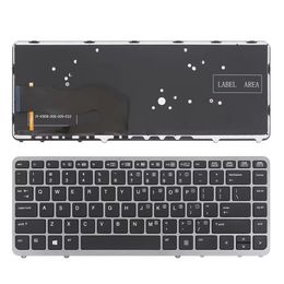 ONS Nieuwe Vervanging Toetsenbord voor HP EliteBook 840 G1 850 G1 840 G2 850 G2 Laptop Grijs Frame Zwarte Sleutel met Backlit GEEN Pointer