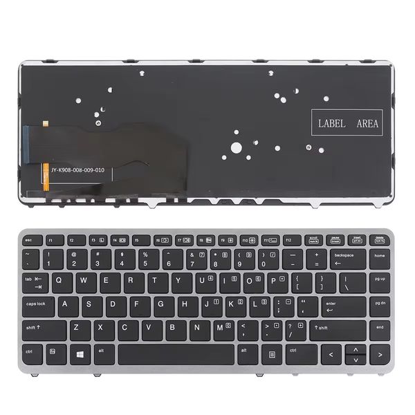 Nouveau clavier de remplacement américain pour ordinateur portable HP EliteBook 840 G1 850 G1 840 G2 850 G2, cadre gris, touche noire avec rétroéclairage sans pointeur