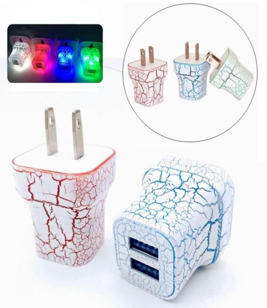 LED de EE. UU. LED dual USB Wall Carger Style Style Color Light Up 5V 21A Travel Home Azcipe rápido Adaptador de potencia de carga2090405