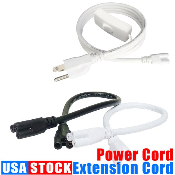 Enchufe de EE. UU. Conector de interruptor de cable de tubo T8 con interruptor de ENCENDIDO APAGADO Extensión de cable de alimentación para lámparas Puerto de luz 1FT 2FT 3.3FT 4FT 5FT 6FT 100 piezas Crestech168