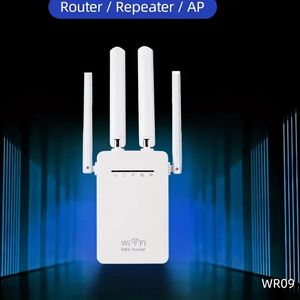 Prise US, WiFi Extender WiFi Booster 300Mbps WiFi Répéteur de Signal Amplificateur de Signal 4 Antennes 802.11N Point d'accès longue portée AP