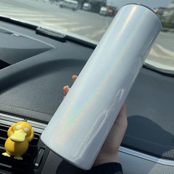 US SHIP 20oz sublimation glitter skinny gobelets en acier inoxydable droit scintillant tasses avec couvercle paille tasse à café brillante isolée sous vide