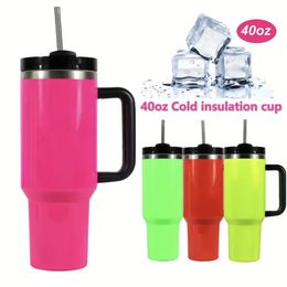 EE. UU. NEON ELECTRICO NEGRO NEGRO ROSE ROSE AMARILLO ROJO ROJO H2.0 Vuelas 40 oz tazas con tapa de mango y tazas de carro de paja Oro de chocolate 40oz Botellas de agua GG0422