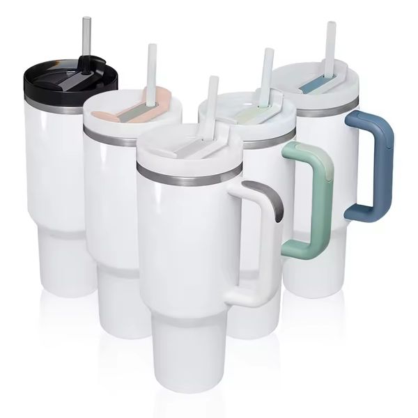 US SHIP Gen2 40oz sublimation gobelet blanc avec poignée colorée grande capacité tasse à bière en acier inoxydable isolé sous vide bouteille d'eau extérieure tasse de camping