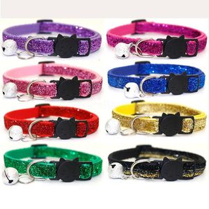 Collar de gato de envío rápido con campana de seguridad, collar de cinta de nailon ajustable para gatos, cachorros, perros pequeños, collares C0610G02