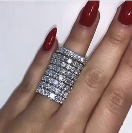 US Maat 5-10 Cocktail Unieke Fijne Sieraden 925 Sterling Silver Fill White Topaz CZ Diamond edelstenen beloven vrouwen bruiloft bruids ring cadeau