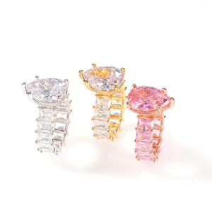 US Maat 6-10 Sprankelende Luxe Sieraden Duif Ei Grote edelstenen 925 Sterling Silver White Topaz CZ Diamond Pear Cut Women Wedding Band Ring