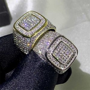 Taille US 8-13 Bijoux de luxe masculins 925 Sterling SilverGold Fill Pave Blanc Clair 5A Cubic Zircon Promise Wedding MEN Ring Gift 211217