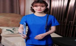 US SIZE S4XL Women Fashion Medical Uniforms Korte mouw Scrub Set Side Opening voorlaag met verborgen ritsronde kraag18855424624512