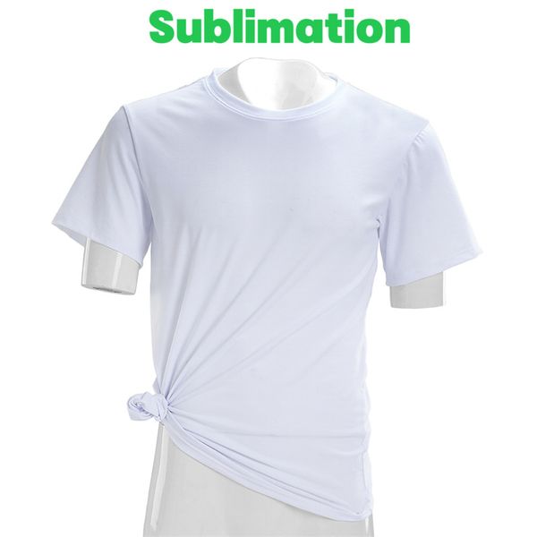 Tailles américaines Sublimation T-shirt blanc Transfert de chaleur Chemise de blanchiment vierge T-shirts entièrement en polyester pour hommes femmes enfants chemise à col rond ups