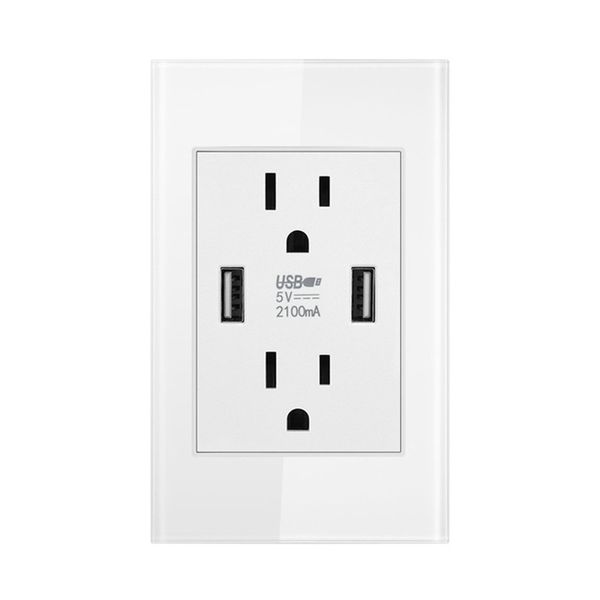 Prises américaines avec 2 ports USB, chargeur 5V, 2100mA, 3100ma, panneau mural blanc de luxe, Double prise de courant électrique USB, panneau PC