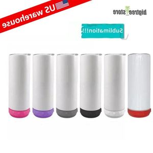 Haut-parleur américain Portable Sublimation Bluetooth Mug Tumbler Blank Design Cup Blanc Gros haut-parleurs sans fil 20oz Entrepôt Paille Smart Mus Gepu