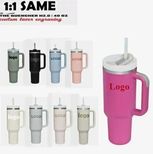 Stock de EE. UU. 1: 1 Hot Pink DUNE 40 oz Acero inoxidable Adventure H2.0 Vasos Tazas con asa Tapa Pajitas Viajes Tazas para automóvil Botellas de agua potable con aislamiento al vacío 121