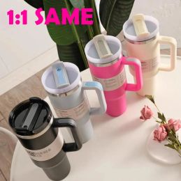 US STOCK 1: 1 même Camelia Rose Dégradé H2.0 40oz Gobelets en acier inoxydable avec poignée en silicone Couvercle Paille Tasses de voiture de voyage Continuez à boire des bouteilles d'eau froide E1227