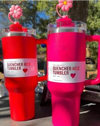 STOCK DE EE. UU. 1: 1 Mismo QUENCHER H2.0 Cosmo Pink Parade Target Red VASO 40 OZ 4 HRS CALIENTE 7 HRS FRÍO 20 HRS Tazas HELADA 304 tazas de vino Trago Regalo del día de San Valentín Flamenco E0109