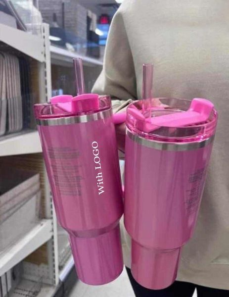 STOCK AMÉRICAIN 1: 1 Même THE QUENCHER H2.0 Cosmo Pink Parade TUMBLER 40 OZ 4 HRS CHAUD 7 HRS FROID 20 HRS Tasses GLACÉES 304 tasses à vin gorgée Cadeau de la Saint-Valentin