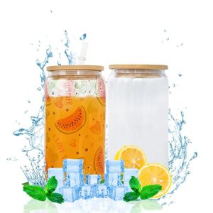 Stock de EE. UU. 16oz Sublimation Glass Tazas de vidrio de agua en forma de tumblers reutilizables con esmalte.