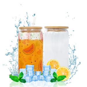 US Stock 16oz Tasses en verre de sublimation en forme de bouteille d'eau Clear Givré Gobelets réutilisables CA Warehouse 2 jours Ship Meilleure qualité