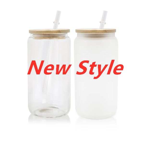 US Stock 16oz Sublimation Verre Gobelets En Forme De Tasses À Bière Clair Givré Blancs DIY Impression Bouteille D'eau Jus Soda Pots Réutilisables 0330