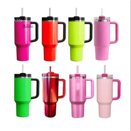 US stock 1Pc New Quencher H2.0 40Oz Stainless Steel Mugs With Silicone Handle Lid And Straw 2Nd Generation Tumblers Vacuum Insulated Water Bottles G0425