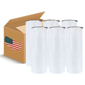 US STOCK 20 oz Bouteilles d'eau à double paroi Sublimation Blanc Blanc Gobelets droits en acier inoxydable Tasses avec couvercle et paille en plastique 50pc / Carton