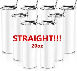 US Stock 20 oz de gobelets consécutifs Sublimation à tasse à tasse mince à tasse avec couvercle et paille en plastique tasse de bière en gros HH0422