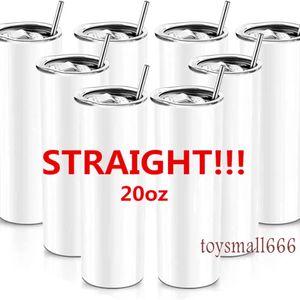 US Stock 20oz STRAIGHT Tumblers Blank Sublimation Slim Cup Tasses à café avec couvercle et tasses à bière en paille en plastique sxm14