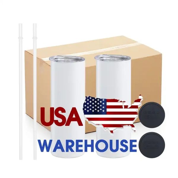 US STOCK 20oz STRAIGHT Tumblers Blank Sublimation Slim Cup Tasses à café avec couvercle et tasses à bière en paille en plastique Vente en gros tt0320