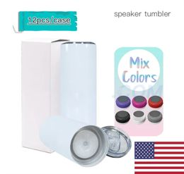 STOCK de EE. UU. 20 oz sublimación Bluetooth altavoz vaso sublimación botella de agua inteligente tazas de música inteligentes inalámbricas 12 unids/caja