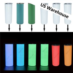 Amerikaanse voorraad 20oz Sublimatie Tumbler Glow in Dark Skinny Tumblers Paasdag in Bulk Creatieve Mokken Hele Dubbelwandige Roestvrij St265c