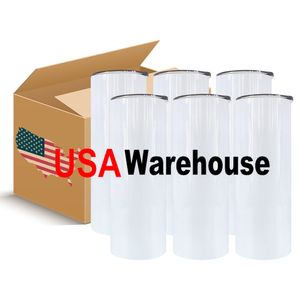 US STOCK 25pc / Carton 20oz Botellas de agua RECTAS Vasos de sublimación en blanco Tazas de coche Tazas de té de café con tapa y pajita de plástico
