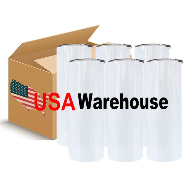 STOCK américain 25 pc/Carton 20 oz bouteilles d'eau droites gobelets à Sublimation vierges tasses de voiture tasses à thé à café avec couvercle et paille en plastique