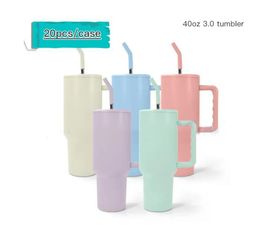 US STOCK 3.0 Generatie 40oz Matte Sublimatie Tumbler met Rietjes RVS Dubbele Vacuüm Koffie Tumbler met Handvat Gekleurde Reizen Koffiemok