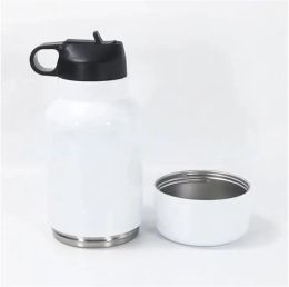 STOCK de EE. UU. Botella de agua para perros con sublimación de 32 oz Botella de agua grande con aislamiento de 32 oz con tazón de viaje para perros Tazón de comida Botella de viaje ZZ