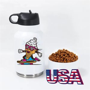 US STOCK 32oz Sublimation Dog Water Bottle Large 32oz Botella de agua aislada con Travel Dog Water Bowl Food Bowl Dog Travel Water Bottle Portable Dog Bowl