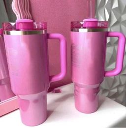 Stock US 40oz Pink Flamingo Cosmo Tumbler con tapa y paja - botella de agua aislada de acero inoxidable