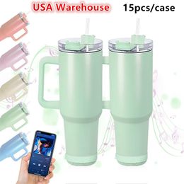 US Stock 40oz Sublimation Bluetooth Haut-parleur Tumbler Macaron Matte Tumbler avec haut-parleur sans fil Intelligent Music Cups Bouteille d'eau intelligente en acier inoxydable