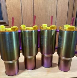 US Stock 40oz Sunset Gradient Polar Swirl Quencher Tumblers H2,0 Schone lei Warm Kool Serene Brushstrokes Cups Mokken Car Tumbler Water Flessen G0522