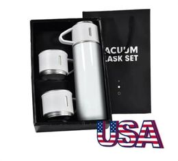 US Stock 500ml Sublimación Frasco de vacío Juego de regalo Caja Termo aislado al vacío Juego de regalo Acero inoxidable 500 ML Frasco de vacío con 3 tapas para té de café caliente