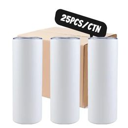 US Stock 50 -stcs/doosmokken Sublimatie Sublimatie Spaties rechte tuimelaar 20 oz roestvrijstalen dubbele wand geïsoleerd slanke watertuimelaar beker met deksel en stro ss0320