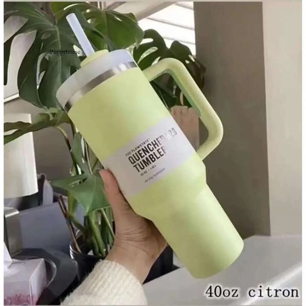 US Stock Citron Mugs 40oz en acier inoxydable Piscine gobelers Gandage de paille de couvercle Big Capacine Cup de bière