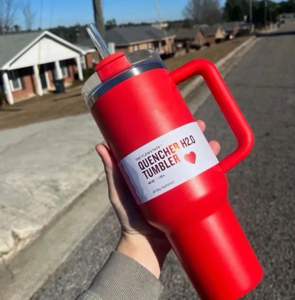 Stock de EE. UU. Cosmo Pink Parada 40 oz Acero inoxidable Co Branded Flowstate Tumbler Flamingo 40 oz Quencher H2.0 Taza de regalo del día de San Valentín Red Target Cups 0207