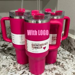 US VOORRAAD Cosmo ROZE Doel Rode Flamingo 40oz Quencher H2.0 Koffiemokken Cups reisbeker Tumblers Cups Siliconen handvat Valentijnsdag Cadeau 0201