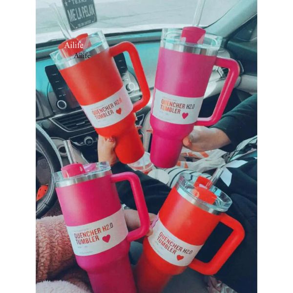 US Stock Cosmo Pink Target Red H2.0 40oz en acier inoxydable gobelets tasses avec des tasses de voitures de voyage et de paille en silicone continue de boire des bouteilles d'eau froide I0430